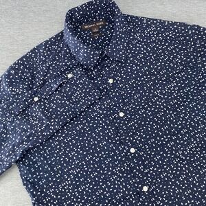 Michael Kors Mens‎ Slim Fit Navy White Print Button Down Dress Shirt Size M
